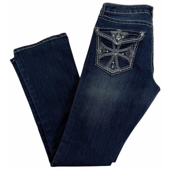 Vintage y2k Mudd Women's Bootcut Jeans Size 11 Embellished Rhinestones Pockets - Picture 1 of 9